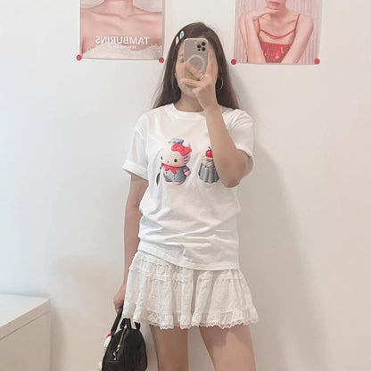 Cute Sweet KT Cat Print Pure Cotton Short Sleeve T-Shirt