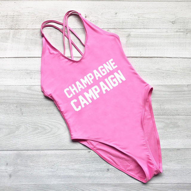 CHAMPAGNE CAMPAIGN Cross Back Swimwear Women One Piece Swimsuit Sexy Bodysuit Summer Bathing Suit maillot de bain femme Black