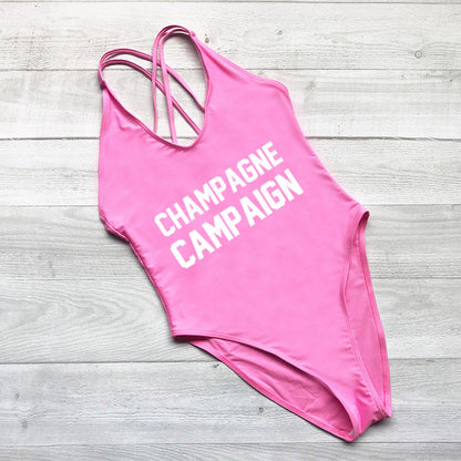 CHAMPAGNE CAMPAIGN Cross Back Swimwear Women One Piece Swimsuit Sexy Bodysuit Summer Bathing Suit maillot de bain femme Black