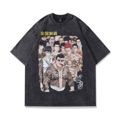 American Street Retro T-Shirt Japanese Ukiyo-e Tattoo Girl Short Sleeve Unisex Loose Trendy