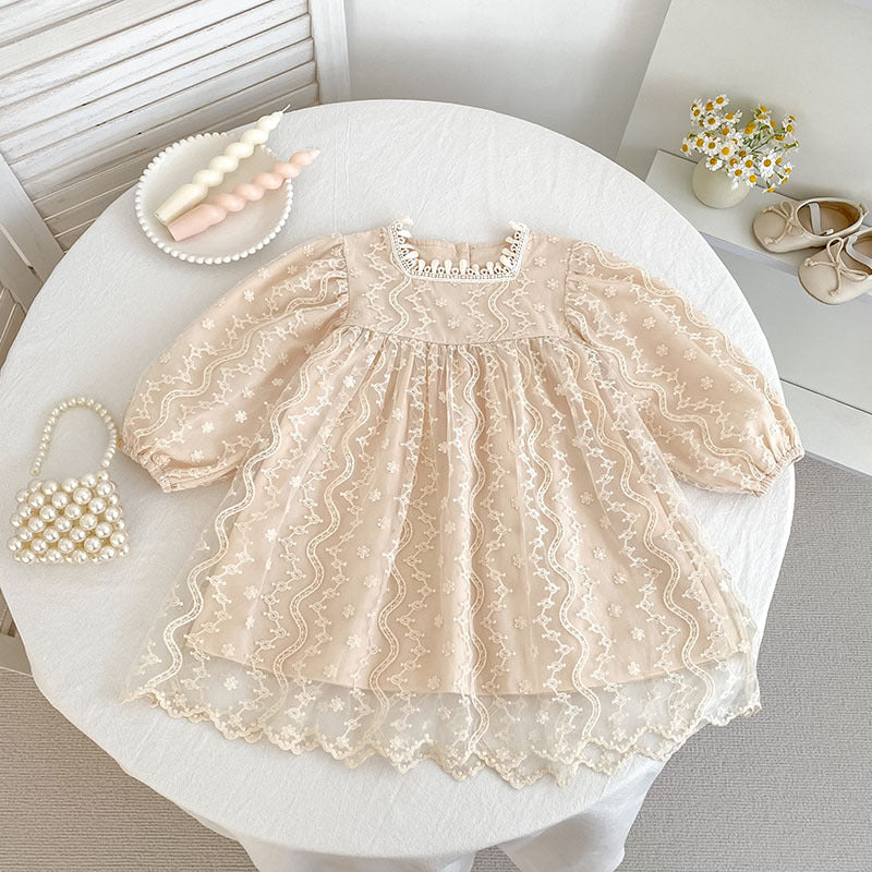 Girls' Princess Dress Autumn New Style Children's Clothing Baby Girl Tulle Dress Lace Embroidery Long Sleeve Girl Dress