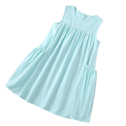 Fresh Mint Color Sleeveless Cotton Cool-Feeling A-Line Princess Dress