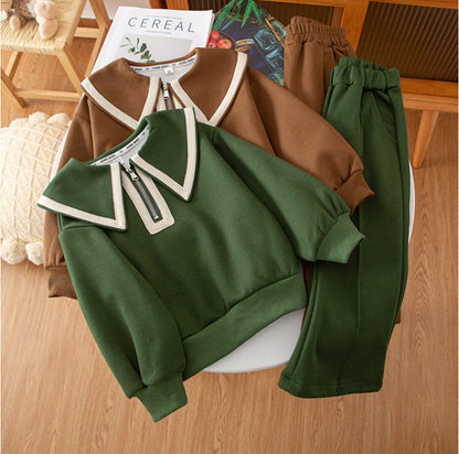 Elegant Casual Two-Piece Set for Little Girls, Fashionable Flared Pants Autumn Outfit