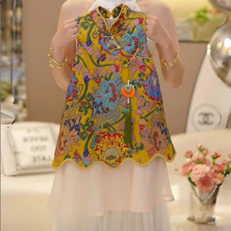 Girls' New  Dress Summer  New National Fashion Improved Cheongsam Dress Children's Stylish Princess Dress Foreign Trade