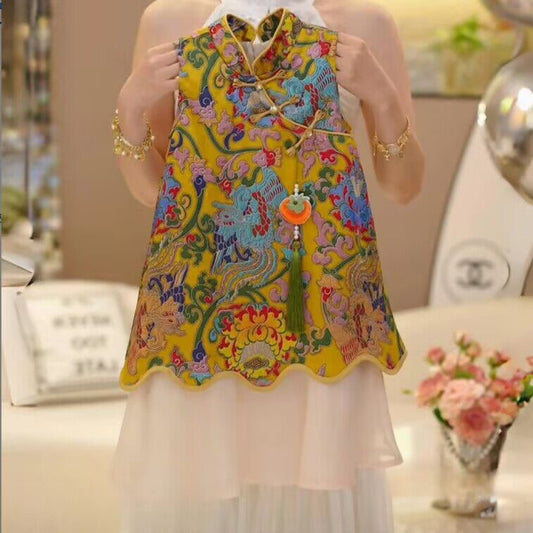 Girls' New  Dress Summer  New National Fashion Improved Cheongsam Dress Children's Stylish Princess Dress Foreign Trade