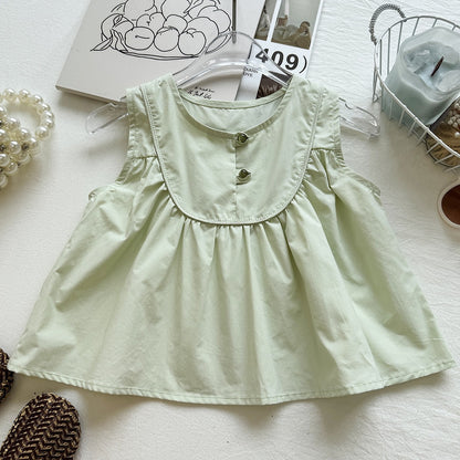 Summer Girls' Outfit Set Sleeveless Doll Top Plaid Mosquito-Repellent Pants Chic Two-Piece Set