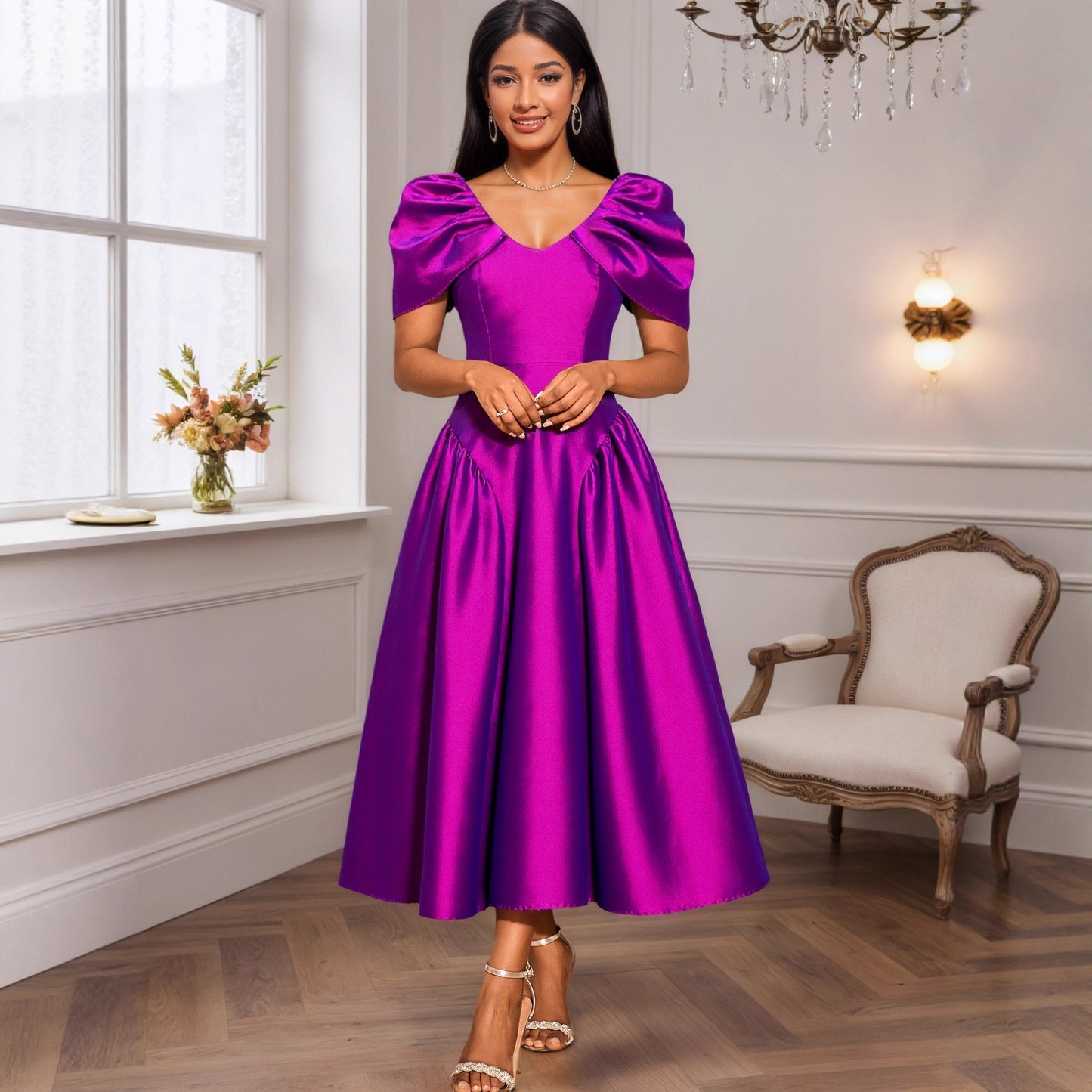 V-neck A-line dress