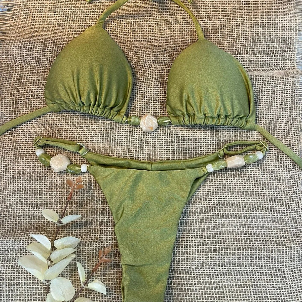 Swimsuit Bikini Three-Piece Halter E Drawstring Swimwear Solid Color