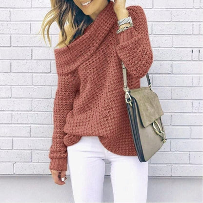 Chic Autumn/Winter Women's Solid Color High Neck Knit Sweater E Style Top