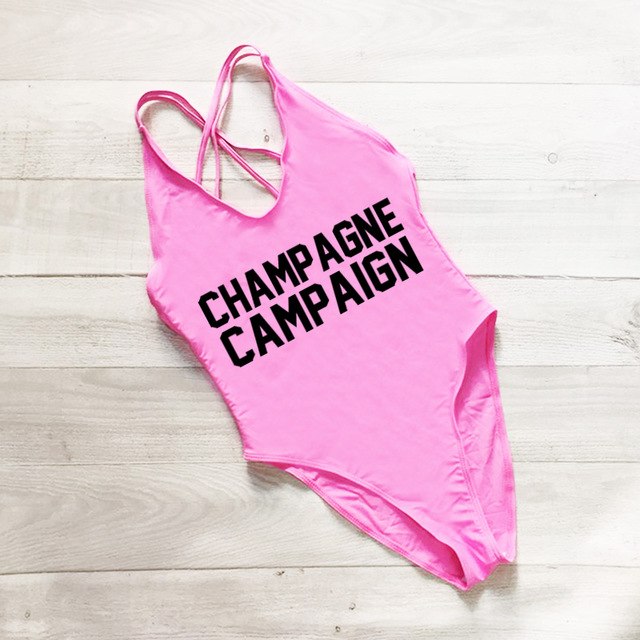 CHAMPAGNE CAMPAIGN Cross Back Swimwear Women One Piece Swimsuit Sexy Bodysuit Summer Bathing Suit maillot de bain femme Black