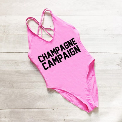 CHAMPAGNE CAMPAIGN Cross Back Swimwear Women One Piece Swimsuit Sexy Bodysuit Summer Bathing Suit maillot de bain femme Black