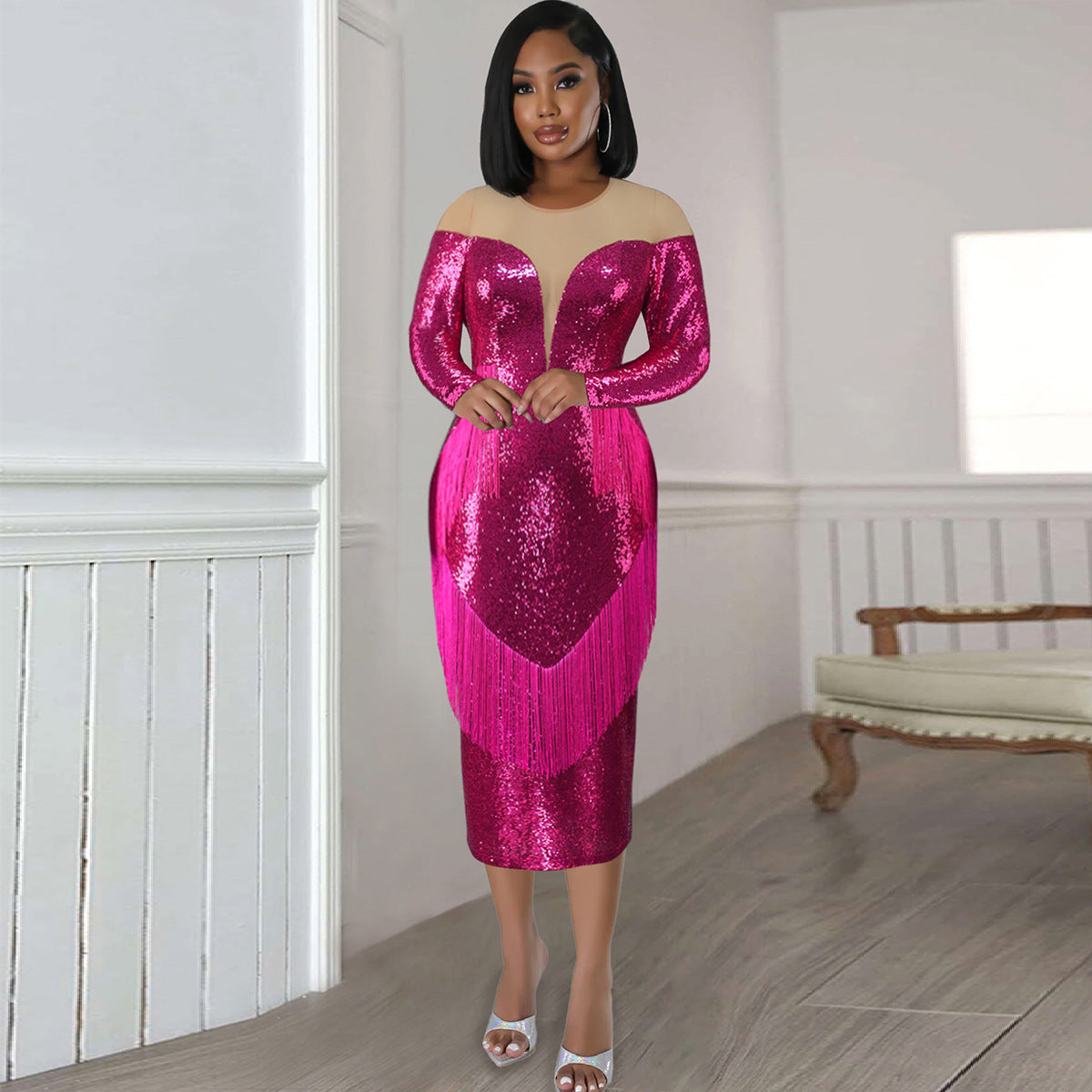 V-neck sequin dress