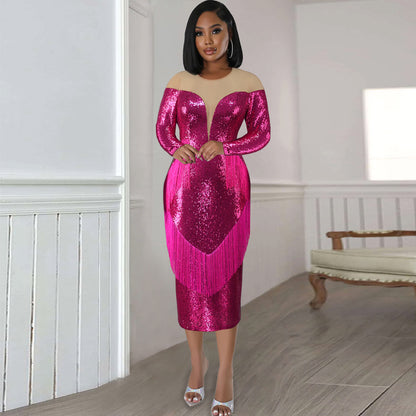 V-neck sequin dress