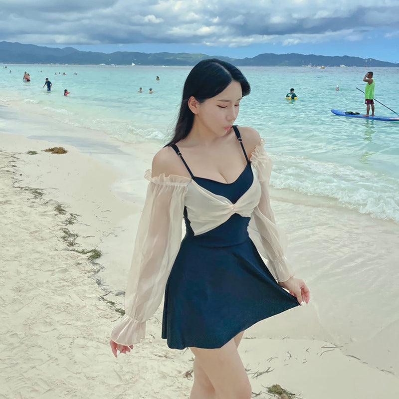 Beachwear Solid Color Sleeveless Triangular Cut Bodysuit Swimwear