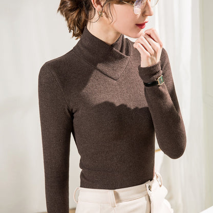Autumn and Winter New V-neck Heaty De Rong Bottom Shirt for Women's Inner Layering Western Style Small Shirt Double sided Plush Thickened Warm Top