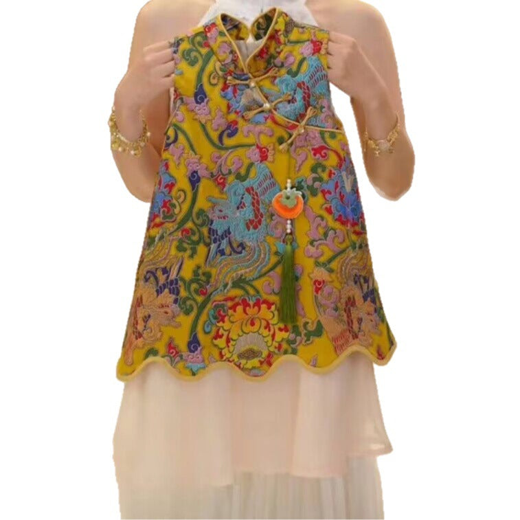 Girls' New  Dress Summer  New National Fashion Improved Cheongsam Dress Children's Stylish Princess Dress Foreign Trade