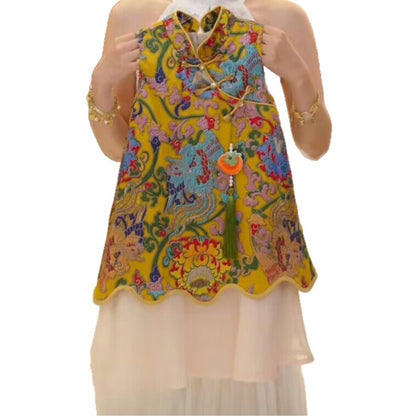 Girls' New  Dress Summer  New National Fashion Improved Cheongsam Dress Children's Stylish Princess Dress Foreign Trade