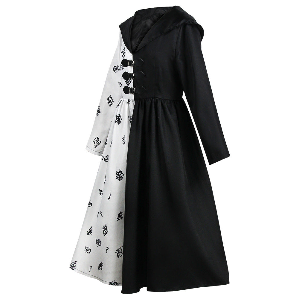 Halloween Movie 101 Dalmatians Cruella De Vil Black and White Dress Stage Performance Costume Cruella Cosplay Dress