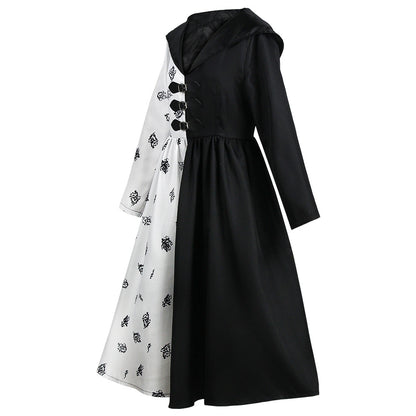 Halloween Movie 101 Dalmatians Cruella De Vil Black and White Dress Stage Performance Costume Cruella Cosplay Dress
