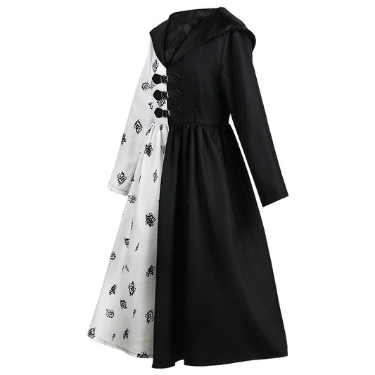 Halloween Movie 101 Dalmatians Cruella De Vil Black and White Dress Stage Performance Costume Cruella Cosplay Dress