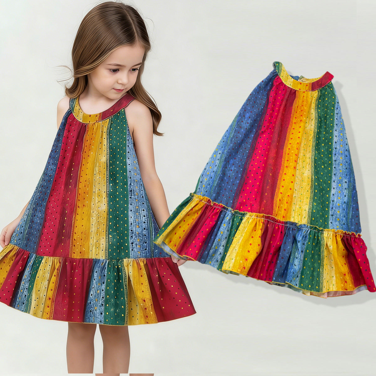 Children's Clothing Girls' Dress Rainbow Sleeveless Dress Tank Dress New Style Kids Fashion Factory Supply Sweet