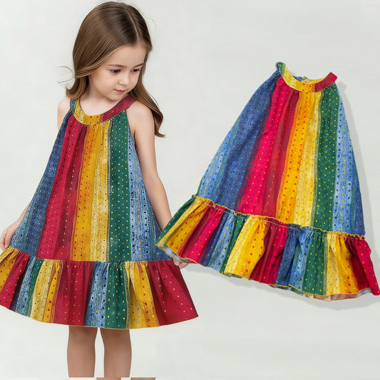 Children's Clothing Girls' Dress Rainbow Sleeveless Dress Tank Dress New Style Kids Fashion Factory Supply Sweet