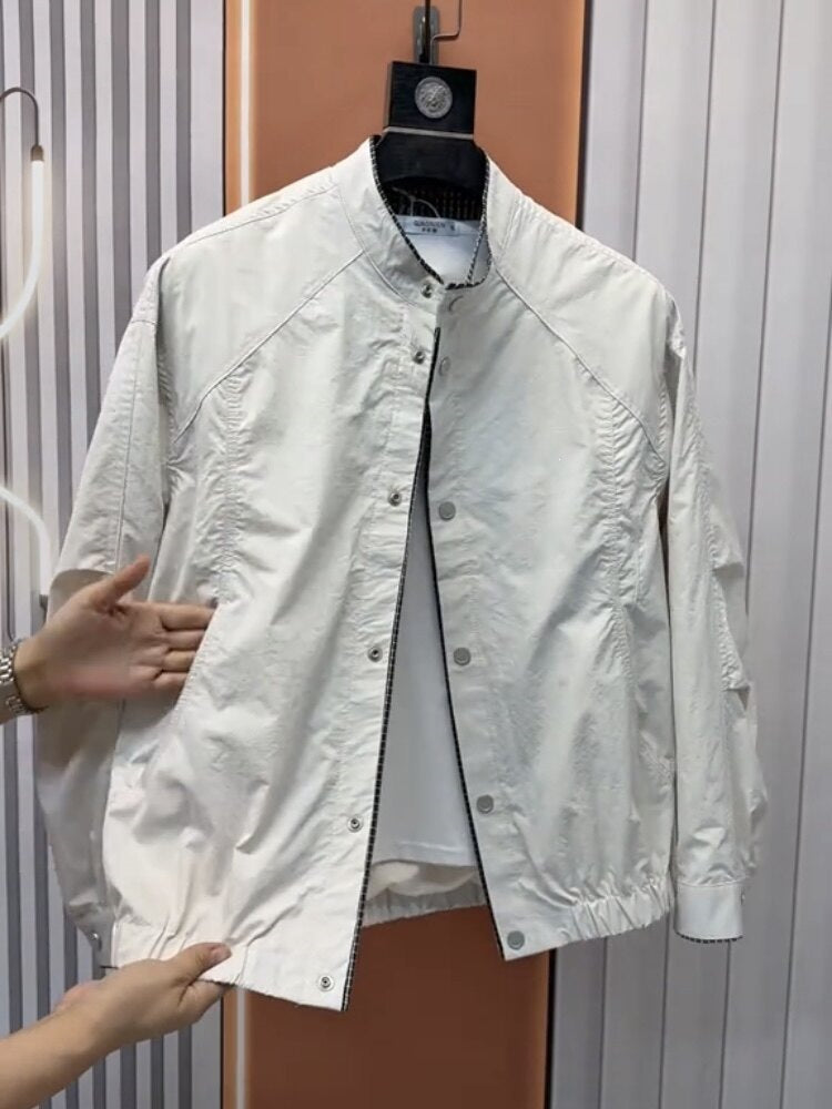 Men's  Casual Patchwork Layered Button Henley Collar Loose Fit Jacket
