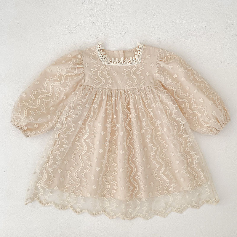Girls' Princess Dress Autumn New Style Children's Clothing Baby Girl Tulle Dress Lace Embroidery Long Sleeve Girl Dress
