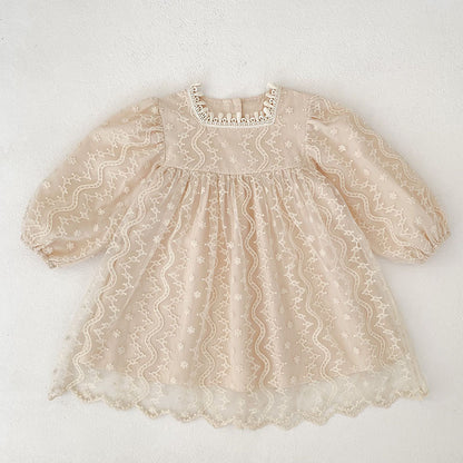 Girls' Princess Dress Autumn New Style Children's Clothing Baby Girl Tulle Dress Lace Embroidery Long Sleeve Girl Dress