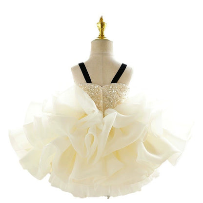 Summer Girls' Dress Mesh Puffy Strap Princess Dress Baby Birthday Formal Dress