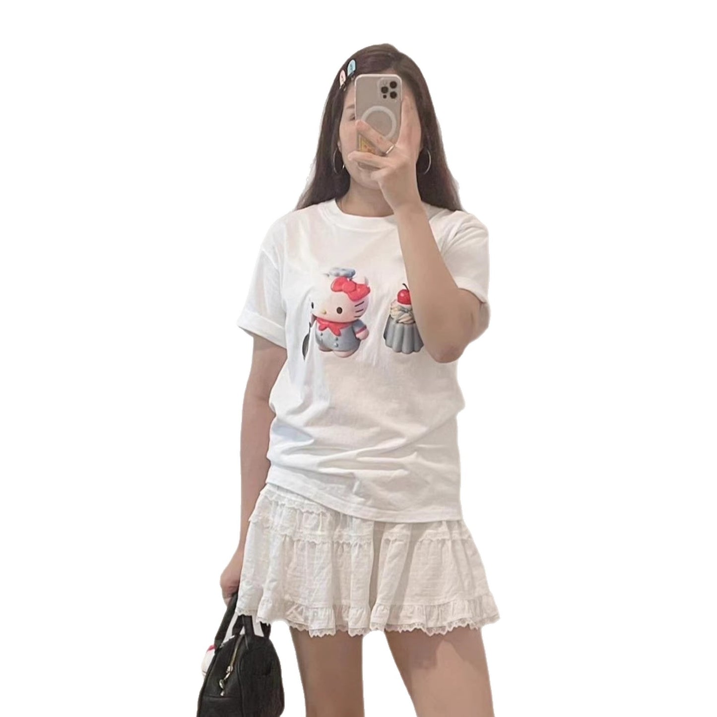 Cute Sweet KT Cat Print Pure Cotton Short Sleeve T-Shirt
