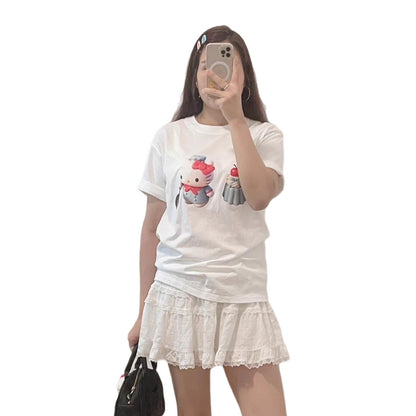 Cute Sweet KT Cat Print Pure Cotton Short Sleeve T-Shirt