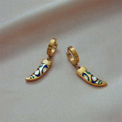 Stainless Steel  New Enamel Horns Drop Earrings For Women Bijoux Accessories Brincos Des Boucles D'oreilles