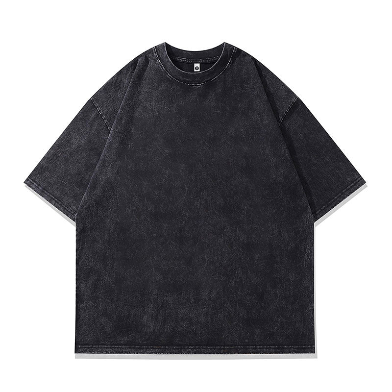 Summer Small Collar Pure Cotton Men's T-Shirt Japanese Ukiyo-e Retro Print Washed Vintage Short Sleeve Tee