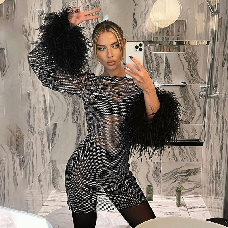 Shiny Mesh Autumn E Sexy Women's Dress