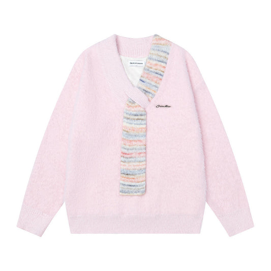Splicing V-neck sweater
