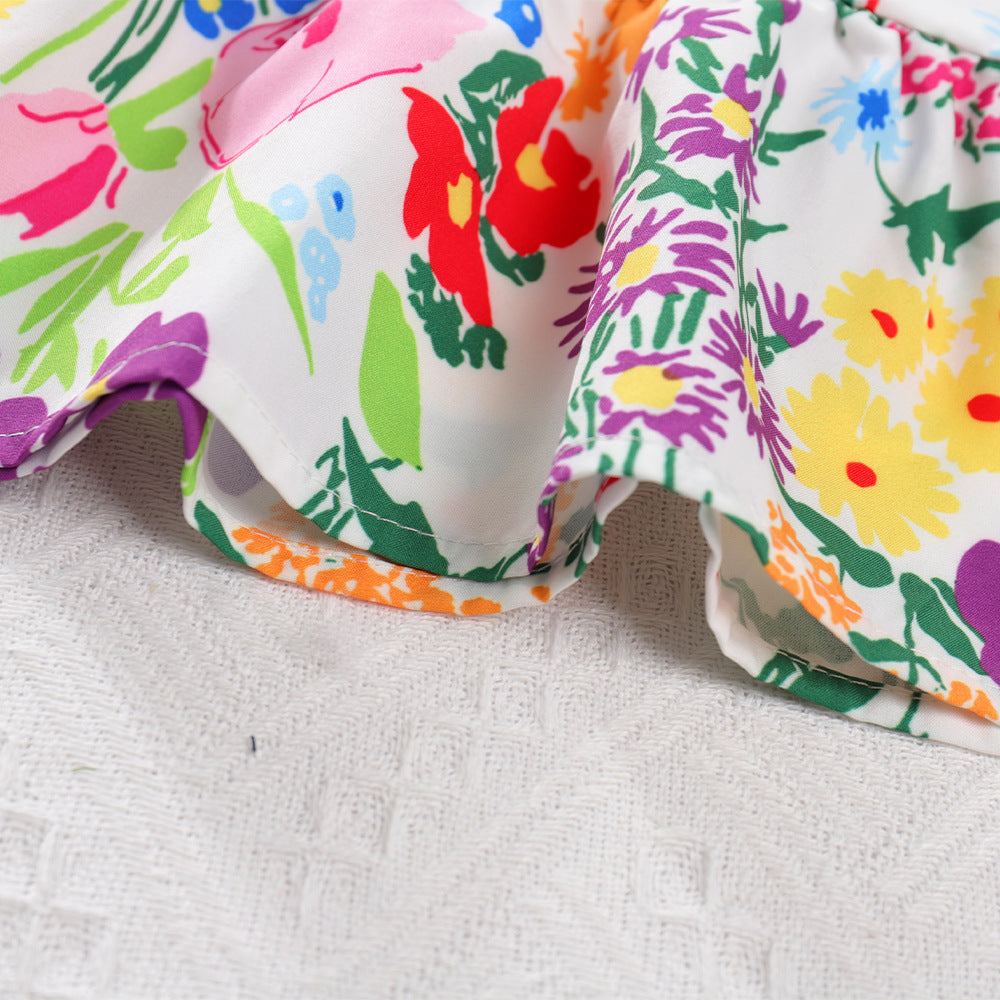 Girls' Summer New Style Dress, Children's Floral Dress, Baby Girl Ethnic Style Flower Dress, Strap Dress