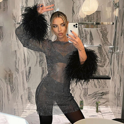 Shiny Mesh Autumn E Sexy Women's Dress
