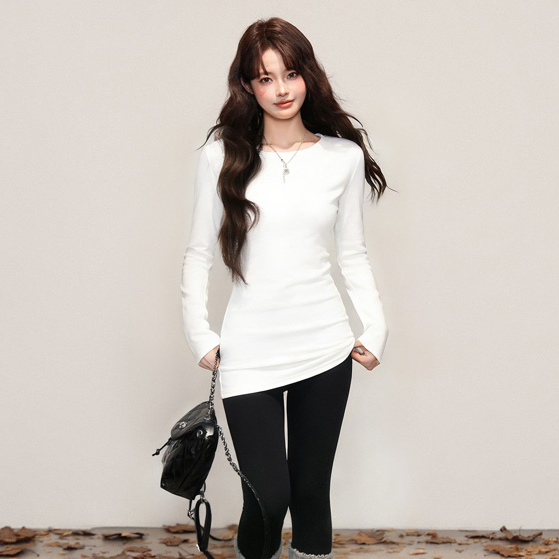 White De-ling Mid-Length Basic T-Shirt Long Sleeve