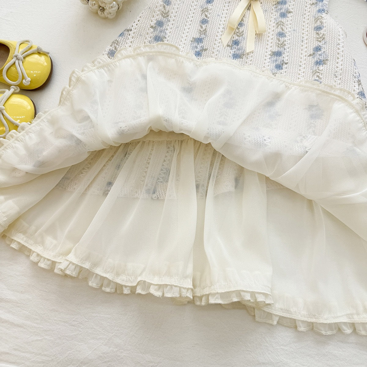 Fashionable Lace Patchwork Sleeveless Dress for Girls, Elegant Princess Style Summer Dress