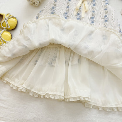 Fashionable Lace Patchwork Sleeveless Dress for Girls, Elegant Princess Style Summer Dress