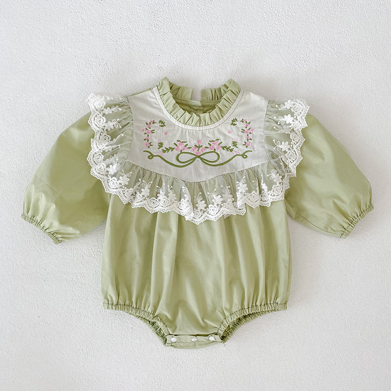 Baby Long Sleeve Romper with Lace Embroidery, Spring and Autumn New StyleFashion for Girls, Infant Bodysuit