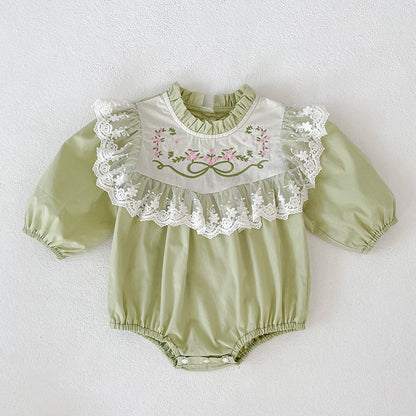 Baby Long Sleeve Romper with Lace Embroidery, Spring and Autumn New StyleFashion for Girls, Infant Bodysuit