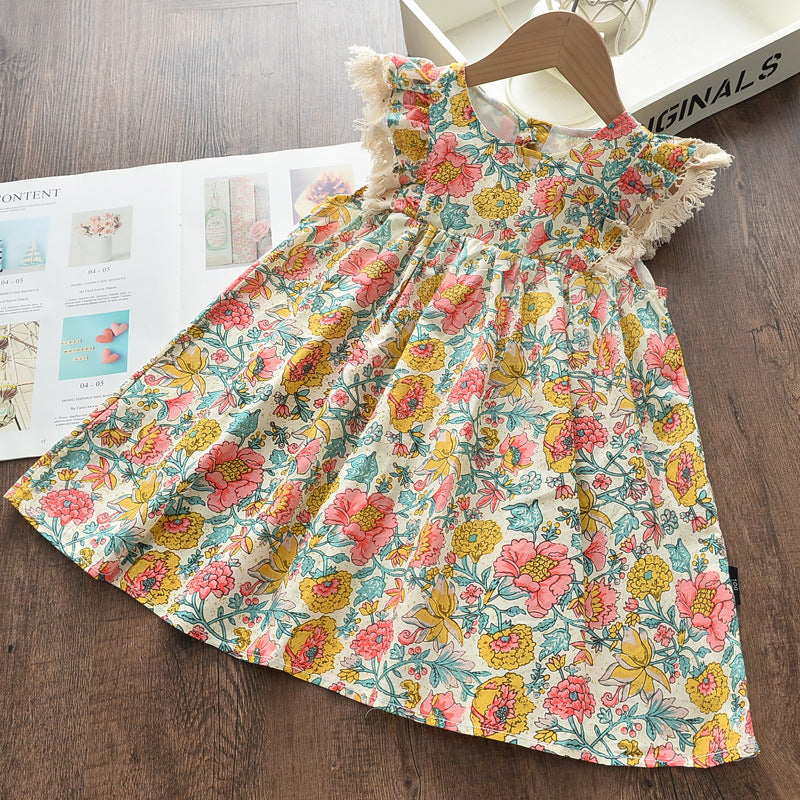 Ethnic Print Sleeveless A-Line Dress for Girls Summer Vacation Wear
