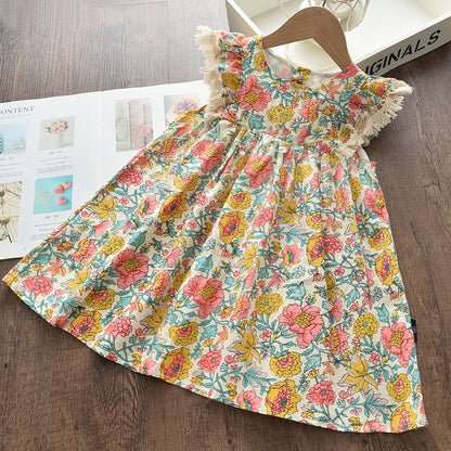 Ethnic Print Sleeveless A-Line Dress for Girls Summer Vacation Wear