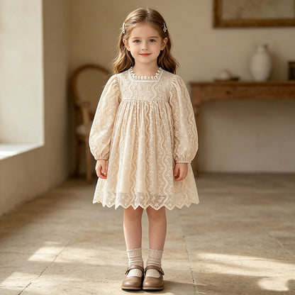 Girls' Princess Dress Autumn New Style Children's Clothing Baby Girl Tulle Dress Lace Embroidery Long Sleeve Girl Dress