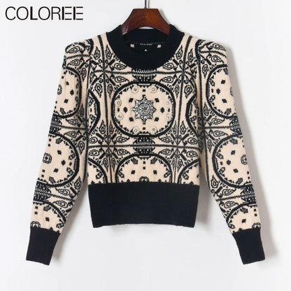 Vintage Jacquard Beading Sweaters for Women Fashion 2022 Autumn Winter Clothes Runway Designer Pull Femme Suéter De Navidad