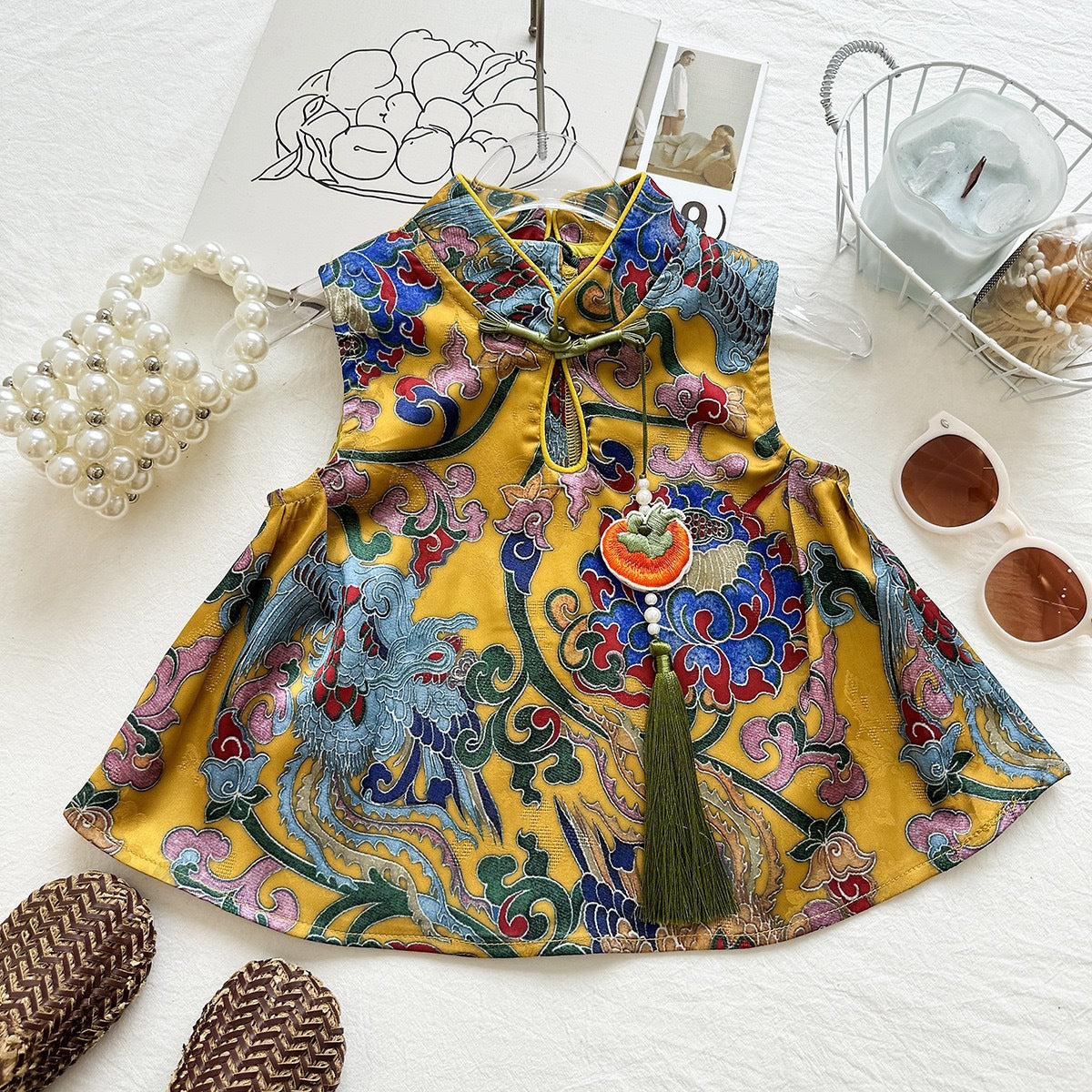 ChicTwo-Piece Set for Girls Summer Embroidered Jacquard Vest and Bubble Shorts Set