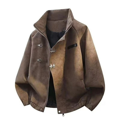 Retro Tie-Dye Lapel Leather Jacket for Men
