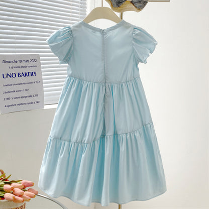 Charming Children's Summer Dress for Girls with Bubble SleevesFashionable Kids Clothing